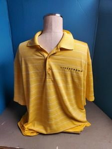 Nike Golf Dri-Fit LIVESTRONG Yellow White Striped Athletic Golf Polo Mens Medium